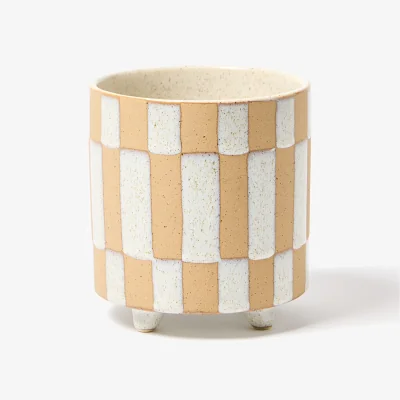 Oliver Bonas Noi Chequerboard Beige Ceramic Plant Pot Small
