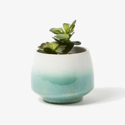 Oliver Bonas Burnett Gold Speckle Green Plant Pot Small