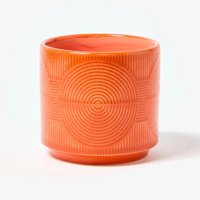 Oliver Bonas Cerchio Embossed Orange Ceramic Plant Pot Small