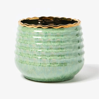 Oliver Bonas Lucia Gold Metallic Green Ceramic Plant Pot Medium