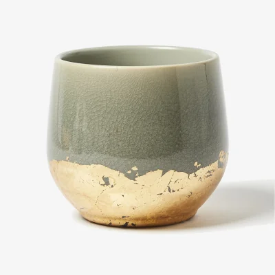 Oliver Bonas Palmer Grey & Gold Foil Plant Pot Medium