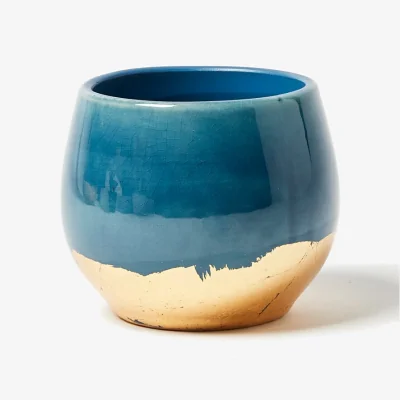 Oliver Bonas Palmer Blue & Gold Foil Plant Pot Small