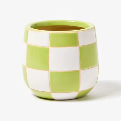Oliver Bonas Chequerboard Green Ceramic Plant Pot Small