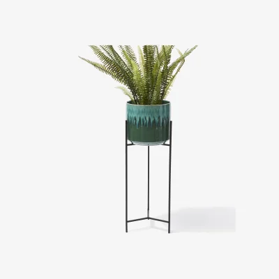 Oliver Bonas Lani Green Ceramic Plant Pot & Stand Tall