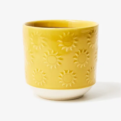 Oliver Bonas Azure Yellow Sun Ceramic Plant Pot Medium