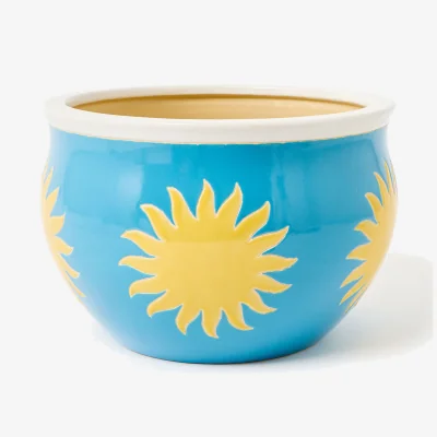 Oliver Bonas Blue Sun Print Large Outdoor Plant Pot