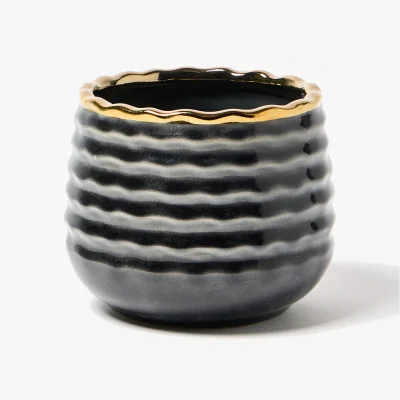 Oliver Bonas Lucia Gold Metallic Black Ceramic Plant Pot Small