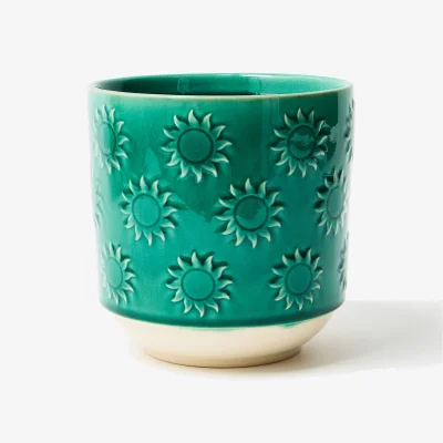 Oliver Bonas Azure Teal Green Sun Ceramic Plant Pot Large