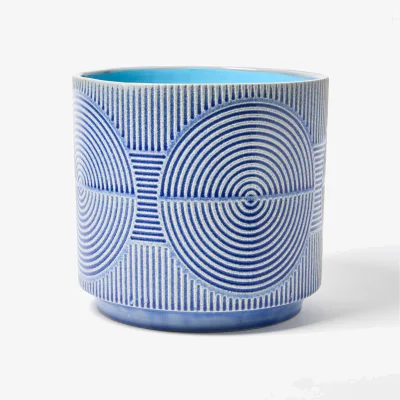 Oliver Bonas Cerchio Embossed Blue Ceramic Plant Pot Extra Large