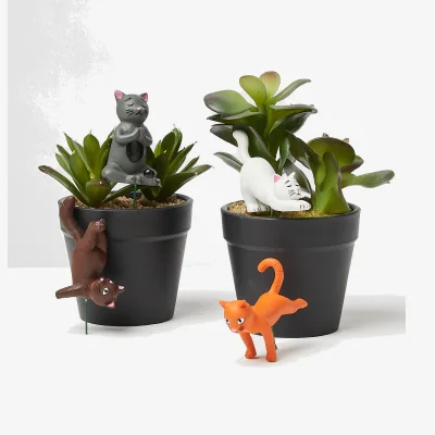 Oliver Bonas Yoga Cats Mini Plant Pot Figures