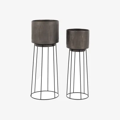 Perch and Parrow Luther Planters in Pewter, Set of 2