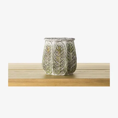 Perch and Parrow Colby Leaf Pattern Cement Pot, Large