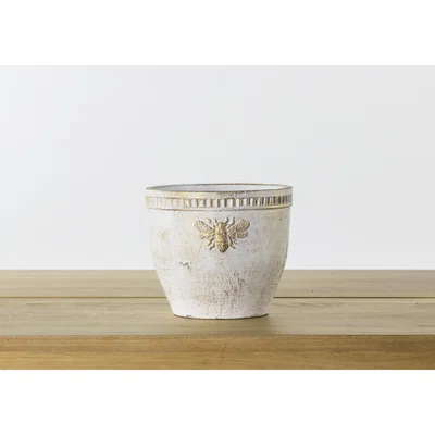Perch and Parrow Busy Bee Gold Finish Cement Pot, Small