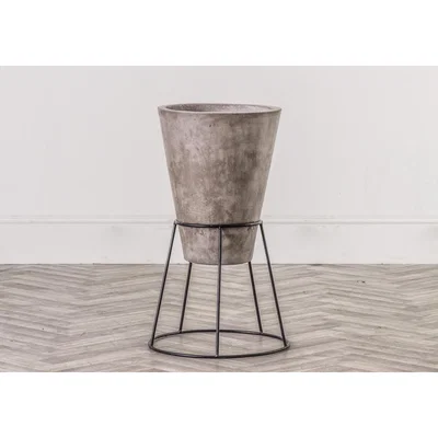 Perch and Parrow Boone Grey Cement Planter on Metal Stand, Tall