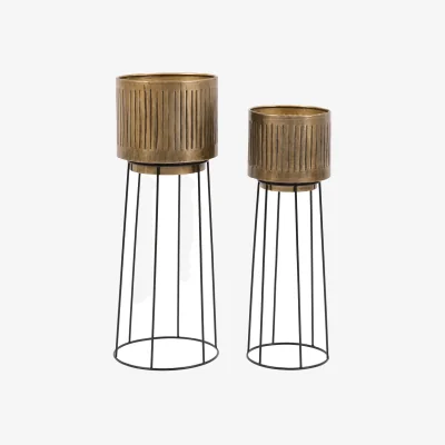 Perch and Parrow Luther Planters in Gold, Set of 2