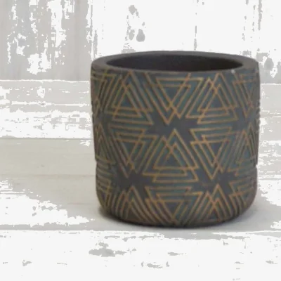 The Range Grey/Gold Cement Triangle Grid Pot - Grey