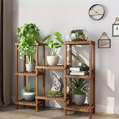 The Range Wooden Multi Tier Plant Display Shelf - Dark Brownn