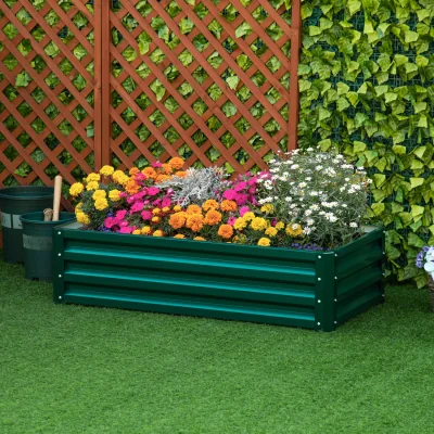 The Range Raised Bed for Garden, Galvanized Outdoor Planter - Green