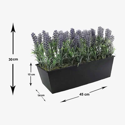 The Range GreenBrokers Artificial Lavender Plant Black Tin Window Box - Lilac
