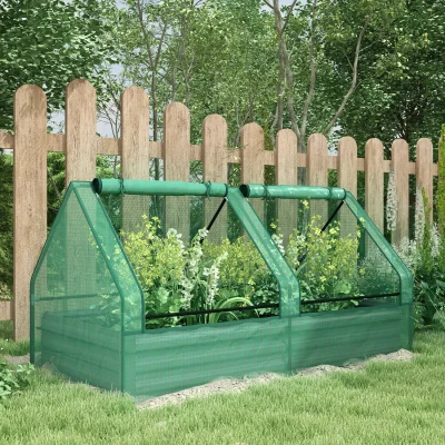 The Range Raised Garden Bed Planter Box with Greenhouse, Green and Dark Grey