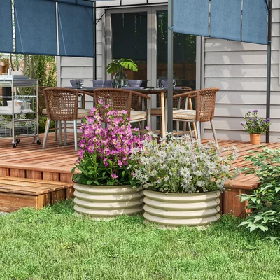 The Range Outsunny Galvanised Raised Garden Bed Planter Box, Set of 2 - Cream