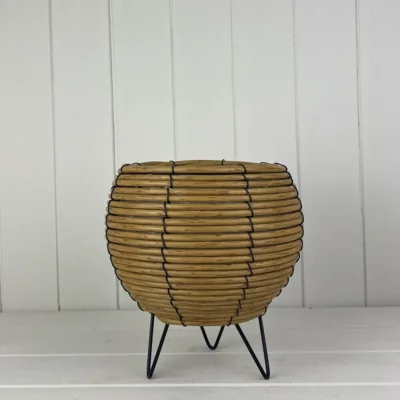 The Range Handcrafted Brown Bulbous Rattan Pot with Legs - Brown
