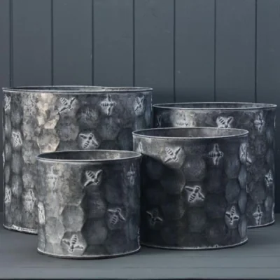The Range Grey Set of Four Vintage Cylinder Bee Zinc Planters - Grey
