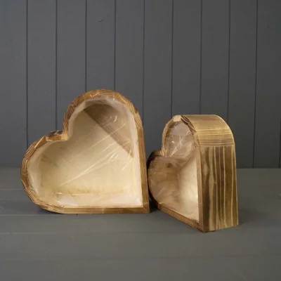 The Range Natural Set of Two Heart Wooden Planters - Natural