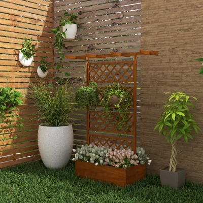 The Range Wood Planter with Trellis Raised Garden Bed for Climbing Plants - Orange