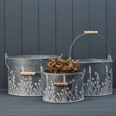 The Range Grey Meadow Design Buckets Set of 3 - Grey