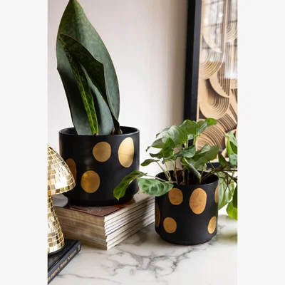 Rockett St George Handcrafted Black & Metallic Planter - Available In Two Sizes