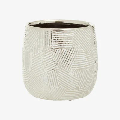 The Range Honna Small White Silver Ceramic Planter - Silver