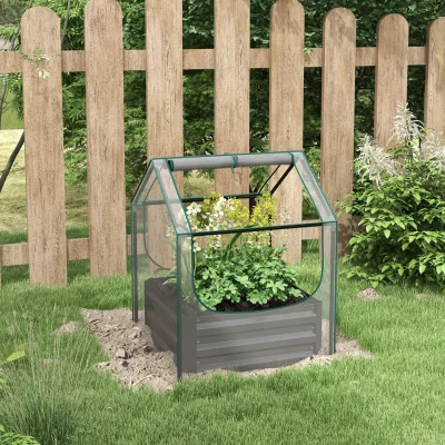 The Range Raised Garden Bed Planter Box with Greenhouse, Clear and Dark Grey - Grey