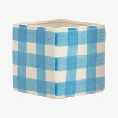 The Range Square Stoneware Indoor Plant Pot - Blue