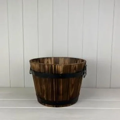 The Range Brown Burntwood Wooden Barrel with metal handles and drainage hole - Brown
