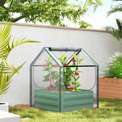 The Range Outsunny Raised Garden Bed Planter Box with Greenhouse, Clear and Dark Grey -  Green