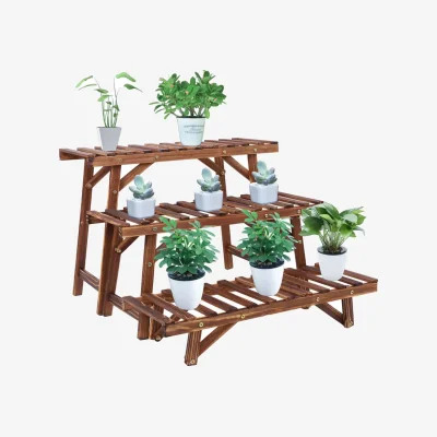 The Range 3 Tier Bamboo Indoor Outdoor Living Room Step Plant Stand - Brown