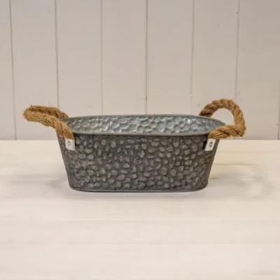 The Range Grey Zinc trough with hammered finish (embossed) and rope ears - Grey