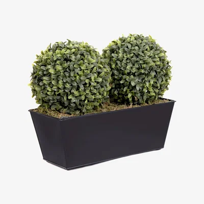 The Range Artificial Topiary Double Ball Plant in Black Tin Window Box - Green