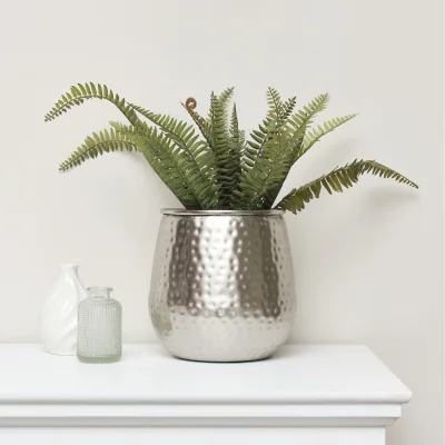 The Range Silver Hammered Metal Planter - Black