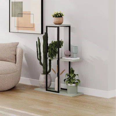 The Range Decortie Vetra Modern 3-Tier Corner Plant Stand - Ash Green