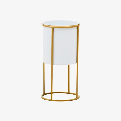 The Range Trosa Small White And Gold Floor Standing Planter - White