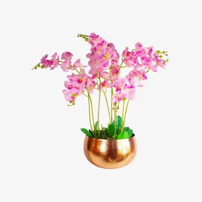 The Range Artificial Orchids Display with XL Metal Bowl Planter - Green