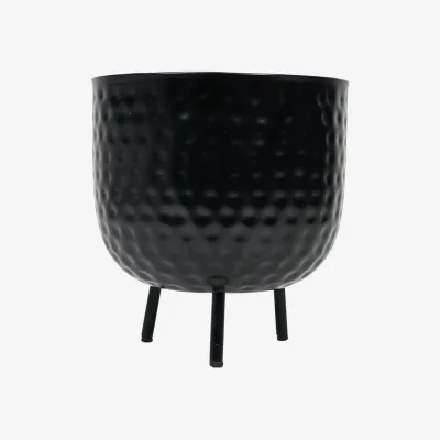 The Range Hammered Round Planter - Black