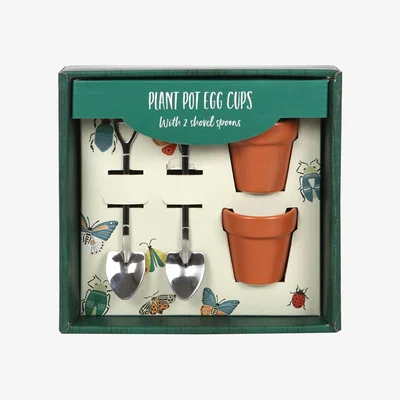The Range Plant Pot Essential Egg Cup Set With Shovel Spoons - Green