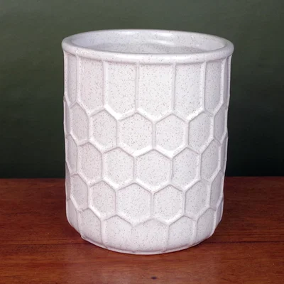 The Range White Honeycomb Speckled Ceramic Planter Plant Pot - White Honey Print