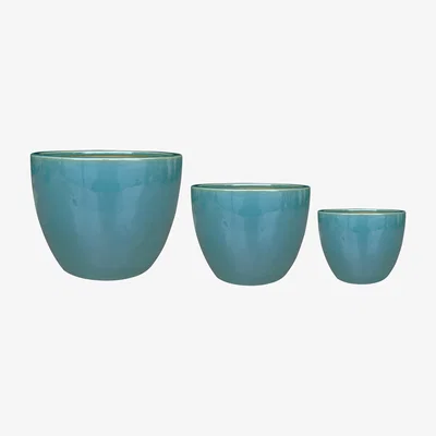 The Range Suntime Set of 3 Ceramic Indoor Pots - Teal