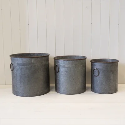 The Range Grey Set of Three Round Zinc Planters - Grey