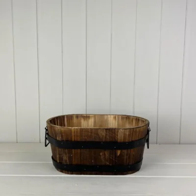 The Range Brown Wooden Oval Planter with 2 Metal Bands and Handles - Brown