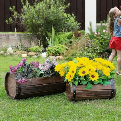 The Range Wooden Box Flower Planter  - Brown